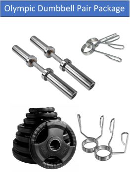 *JUST ARRIVED* Olympic Dumbbell Pair Package, Inc. Olympic Dumbbell Pair, 4 x 5KG, 4 x 2.5KG, 4 x 1.25KG Olympic Rubber Grip Plates & Olympic Spring Clips