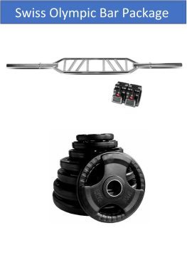 Olympic Swiss Barbell Package, Inc. Olympic Swiss Barbell, 60Kg Olympic Rubber Grip Plates, Barbell Quicklocks