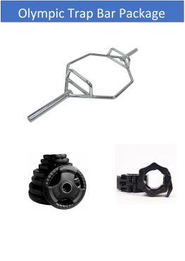 Olympic Trap Bar Package, Inc. Olympic Trap Bar, 60KG of Olympic Rubber Grip Plates & Olympic Quicklocks