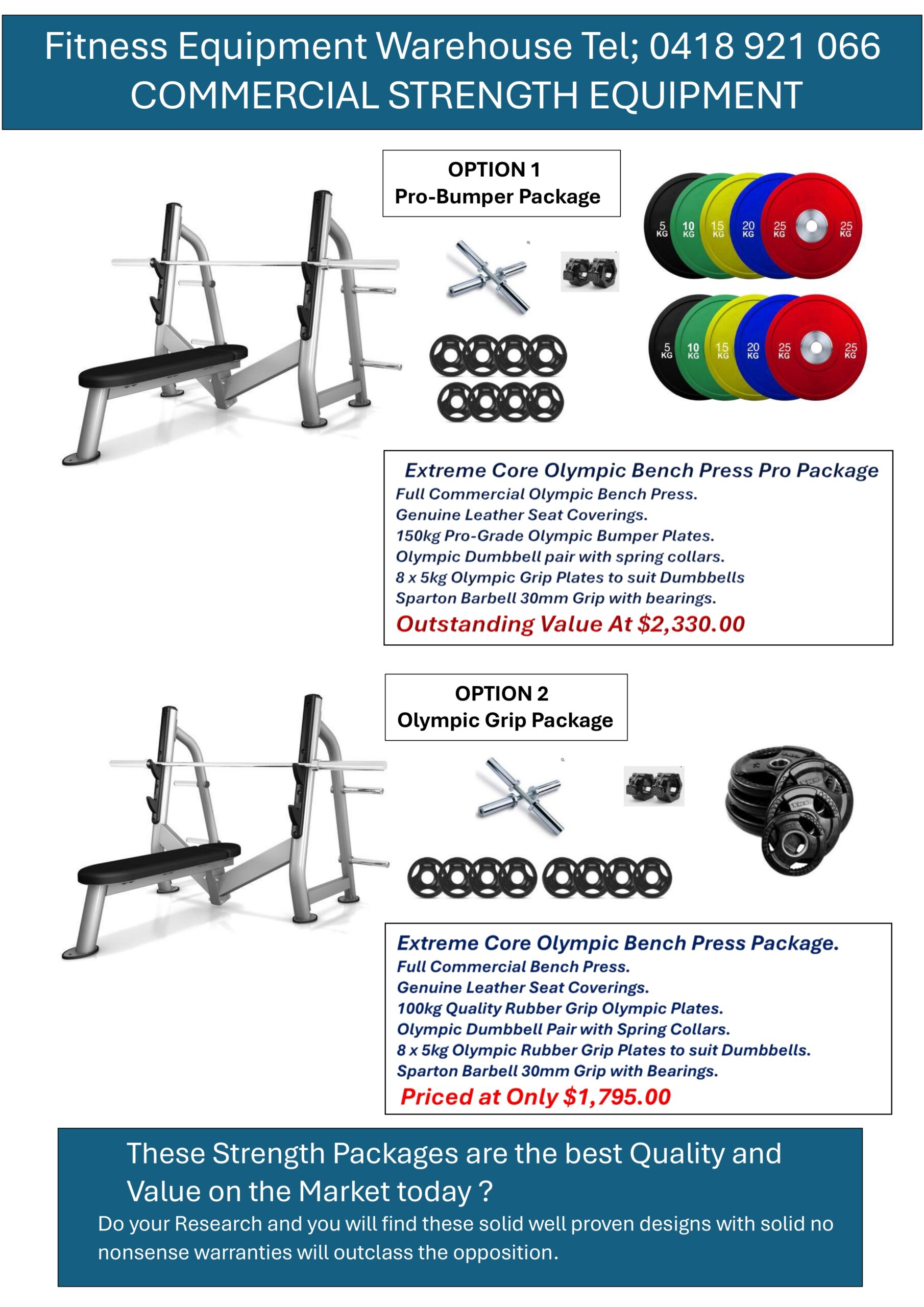 EXTREME CORE COMMERCIAL BENCH PRESS PACKAGES *JUST ARRIVED, PACKAGES FROM $1,795.00*