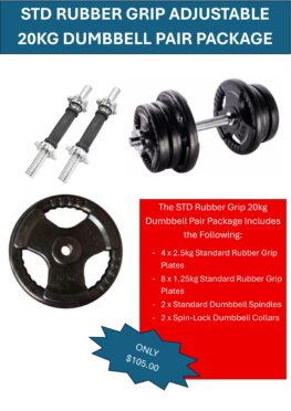 20KG STANDARD RUBBER GRIP ADJUSTABLE DUMBBELL PAIR PACKAGE *JUST ARRIVED*